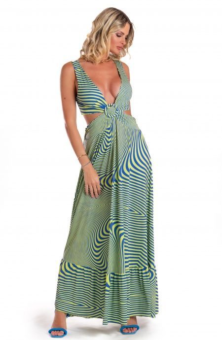 Pin Up Stars Vestito Lungo Jersey Stampa Optical Novità