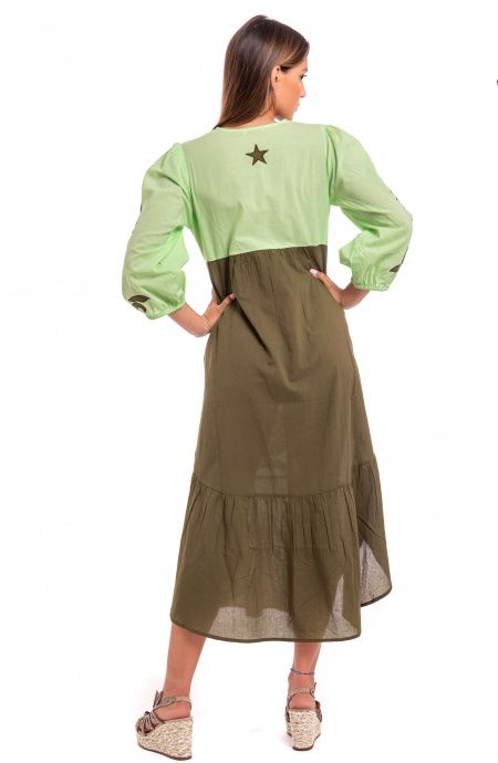Pin Up Stars Abito Ricamato Manica Lunga Cotone Pineapple Patch In Vendita