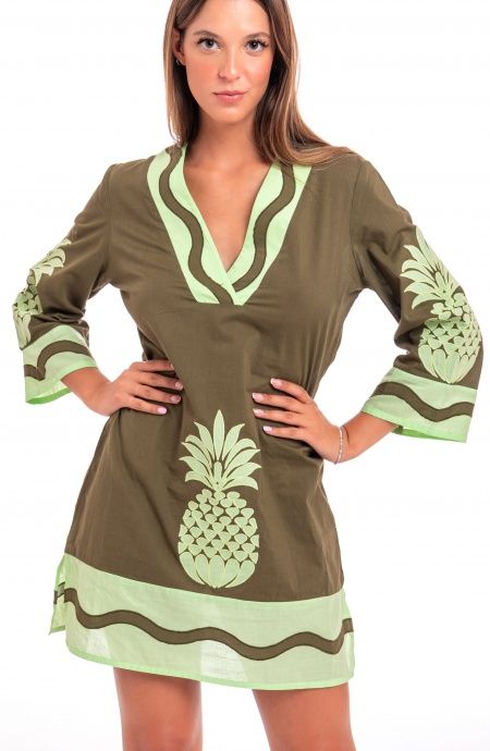 Pin Up Stars Tunichetta Ricamata Pineapple Patch in Cotone Saldi