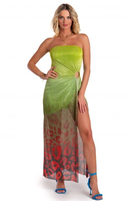 Pin Up Stars Abito Lungo Off-Shoulders Con Anella Crepon Lamè Stampa Macula Degradé Offerta speciale