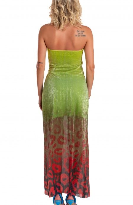 Pin Up Stars Abito Lungo Off-Shoulders Con Anella Crepon Lamè Stampa Macula Degradé Offerta speciale