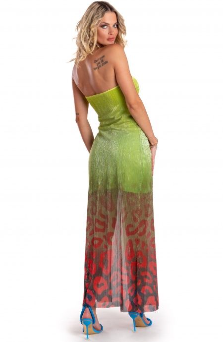 Pin Up Stars Abito Lungo Off-Shoulders Con Anella Crepon Lamè Stampa Macula Degradé Offerta speciale