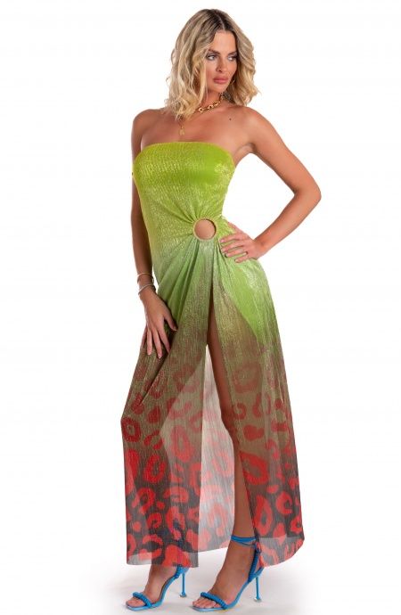 Pin Up Stars Abito Lungo Off-Shoulders Con Anella Crepon Lamè Stampa Macula Degradé Offerta speciale