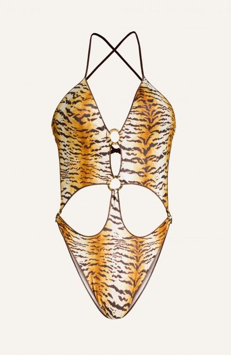 Pin Up Stars Costume Intero Con Anelle Stampa Tigre