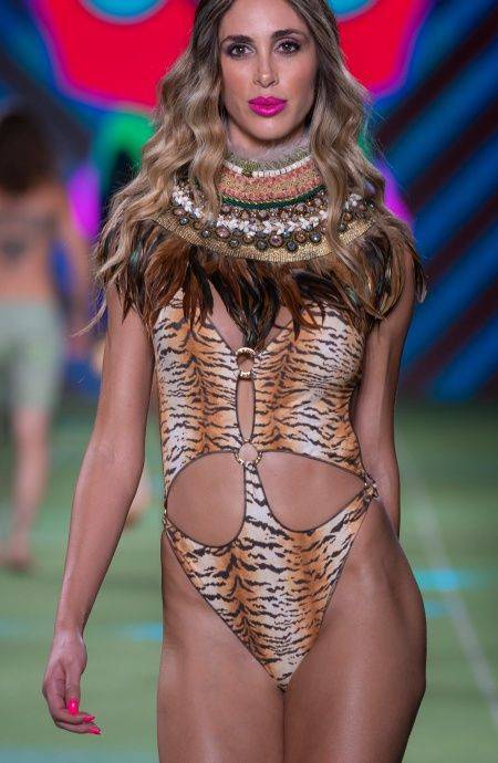 Pin Up Stars Costume Intero Con Anelle Stampa Tigre Economico