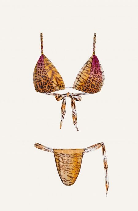 Pin Up Stars Bikini Triangolo Imbottito Crepon Lamè Stampa Tigre