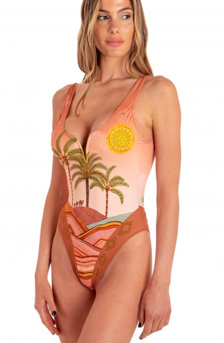 Pin Up Stars Costume Intero Imbottito Stampa Dune Con Borchie Vendite Flash
