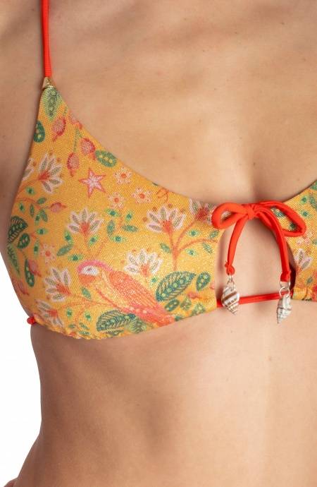 Pin Up Stars TOP BIKINI TRIANGOLO IMBOTTITO CON CONCHIGLIE STAMPA FLOWER BIRD In Linea