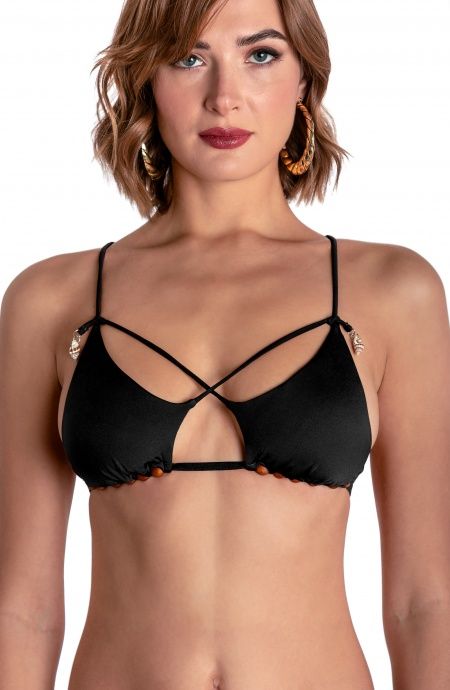 Pin Up Stars TOP BIKINI TRIANGOLO IMBOTTITO CON PERLE E CONCHIGLIE TINTA UNITA Economico