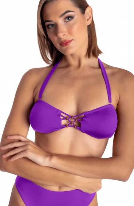 Pin Up Stars TOP BIKINI FASCIA IMBOTTITA CON INTRECCIO E PERLE TINTA UNITA Online