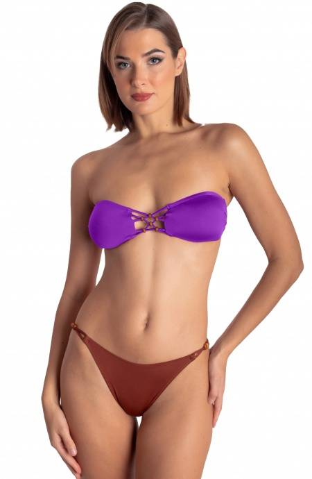 Pin Up Stars TOP BIKINI FASCIA IMBOTTITA CON INTRECCIO E PERLE TINTA UNITA Online