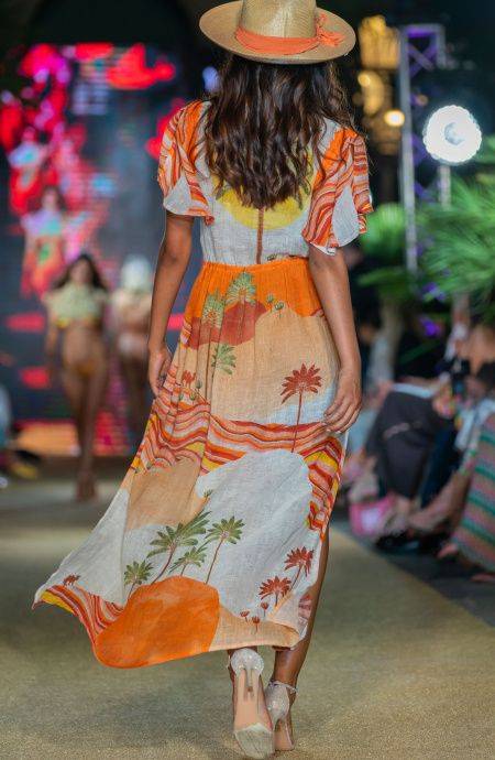 Pin Up Stars Long Dress Scollo a V In Garza Stampa Dune Saldi