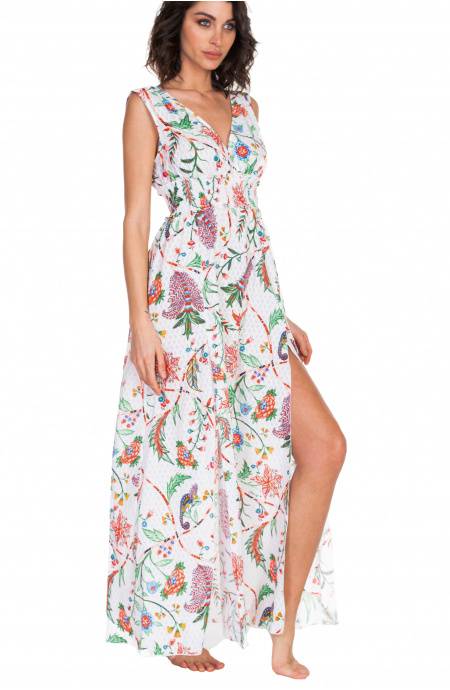 Pin Up Stars Long Dress Con Spacchi Stampa Camaleonte Moda