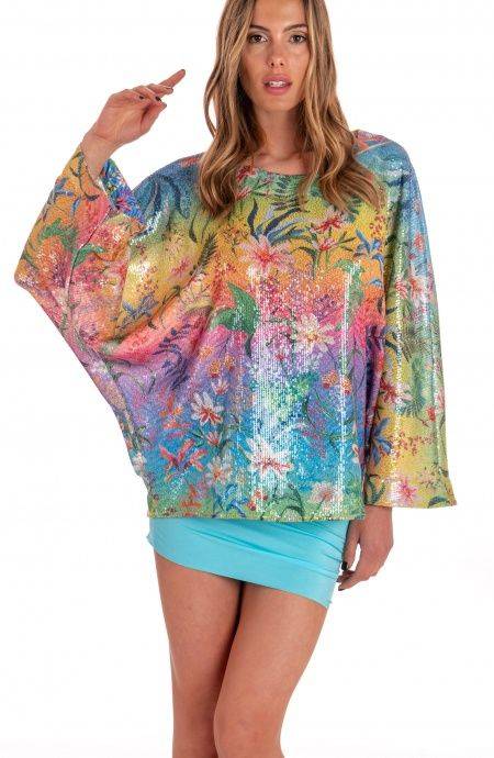 Pin Up Stars Blusa Poncho Paillettes Stampa Dune Paillettes In Linea