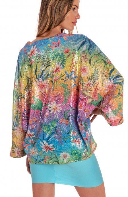Pin Up Stars Blusa Poncho Paillettes Stampa Dune Paillettes In Linea