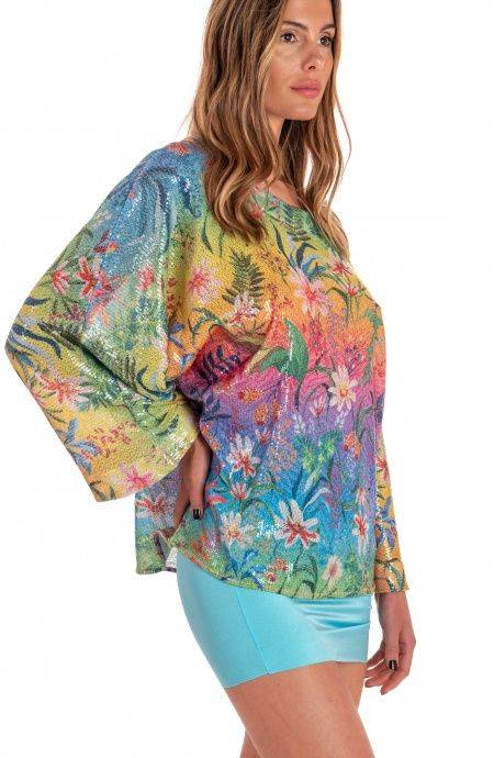 Pin Up Stars Blusa Poncho Paillettes Stampa Dune Paillettes In Linea