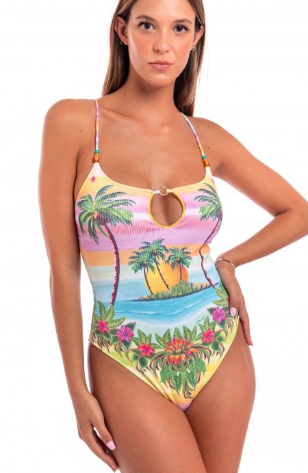 Pin Up Stars Costume Intero Tessuto Costina Stampa Hawaii Shopping Online