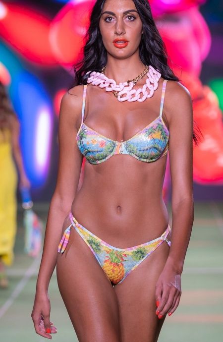 Pin Up Stars Bikini Balconcino Con Ferretto Paillettes Stampa Hawaii Affare Del Giorno