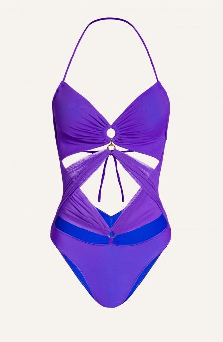 Pin Up Stars Costume Intero Incrociato Tulle e Lycra Bicolor
