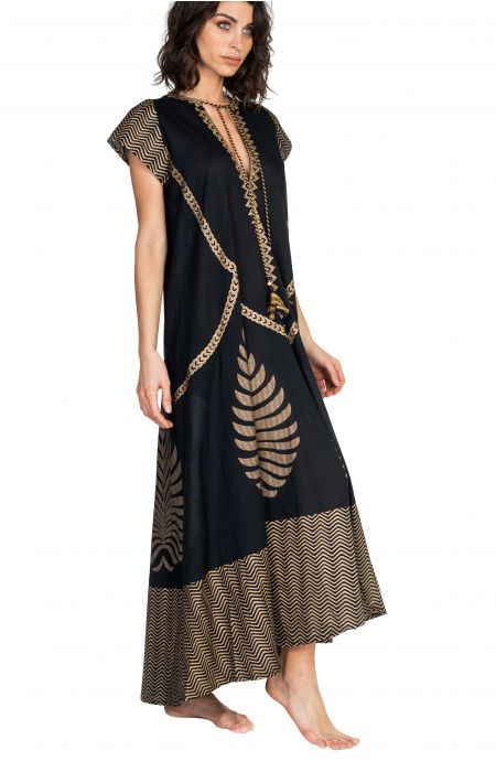 Pin Up Stars Long Dress In Cotone Foglia Oro Negozio