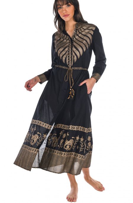 Pin Up Stars Chemisier In Cotone Ricamo Foglia Oro In Saldo