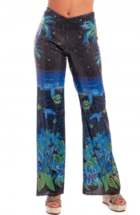 Pin Up Stars Pantalone Zampa Paillettes Stampa Hawaii 2025
