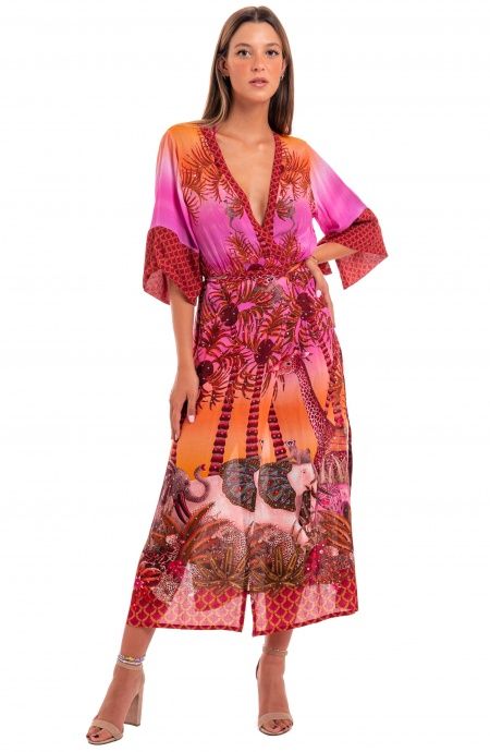 Pin Up Stars Kimono Mussola di Viscosa Palm Paradise Soddisfazione Garantita