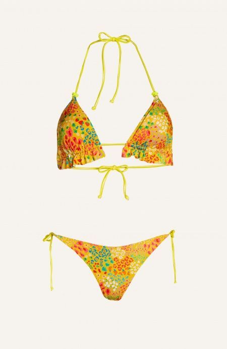 Pin Up Stars Bikini Triangolo Imbottito Slip Brasiliana Rouches Lurex Stampa Tutti Frutti