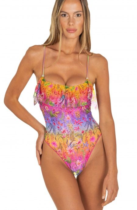 Pin Up Stars Costume Intero Con Balza Flower Rainbow Strass I Più Venduti