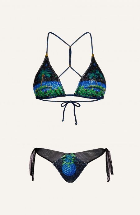 Pin Up Stars Bikini Triangolo Imbottito Paillettes Stampa Hawaii