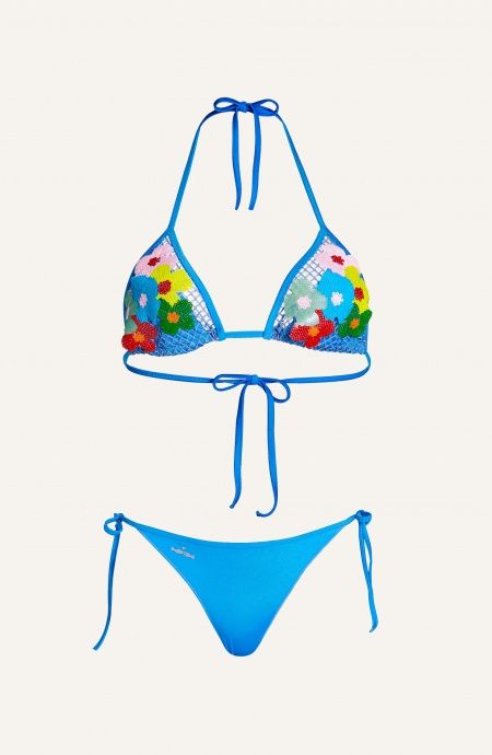 Pin Up Stars Bikini Triangolo Slip Brasiliana Rete Ricamo Fiore Paillettes