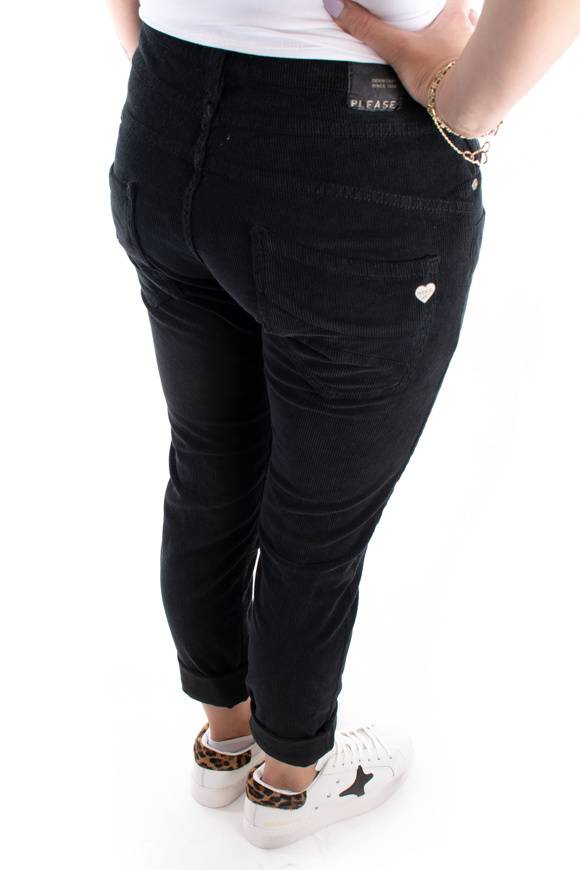 Please Jeans PLEASE CORD PANTALONI P78 - NERO Nuovo
