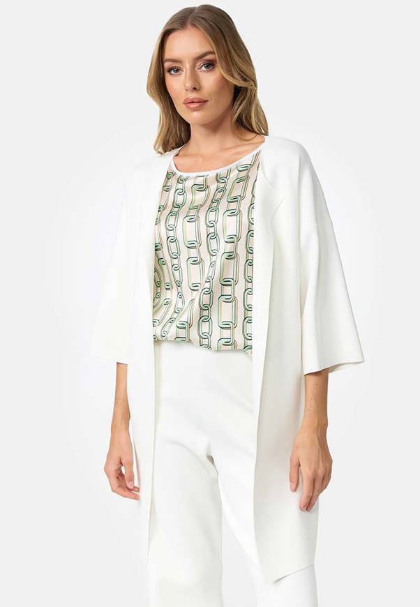 Please Jeans CAPPOTTO IN MAGLIA CATNOIR A 1/2 MANICHE IN VISCOSA - BIANCO Presa