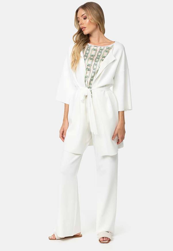 Please Jeans CAPPOTTO IN MAGLIA CATNOIR A 1/2 MANICHE IN VISCOSA - BIANCO Presa