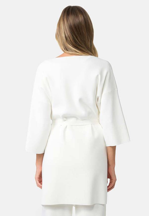 Please Jeans CAPPOTTO IN MAGLIA CATNOIR A 1/2 MANICHE IN VISCOSA - BIANCO Presa