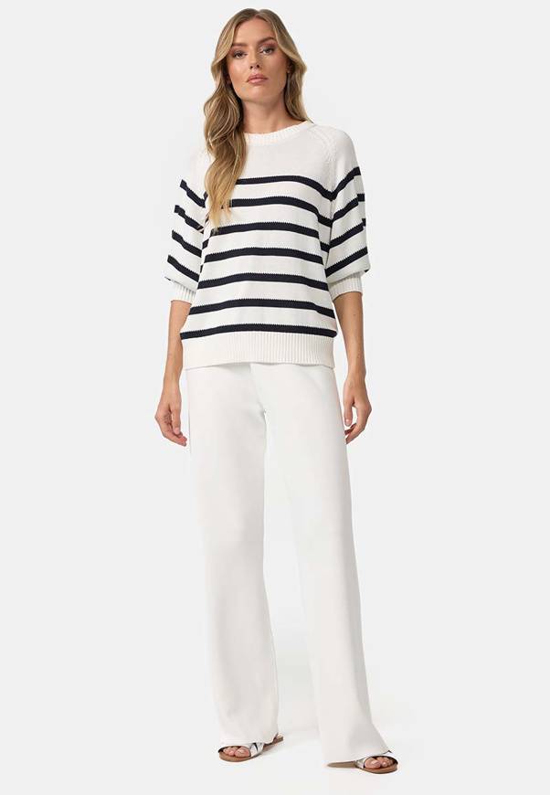 Please Jeans MAGLIA CATNOIR CON MANICHE A 3/4 E RIGHE - NAVY Sconto