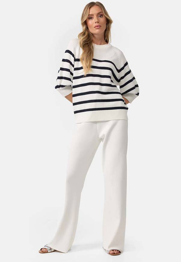 Please Jeans MAGLIA CATNOIR CON MANICHE A 3/4 E RIGHE - NAVY Sconto