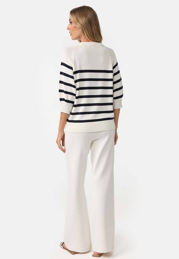 Please Jeans MAGLIA CATNOIR CON MANICHE A 3/4 E RIGHE - NAVY Sconto