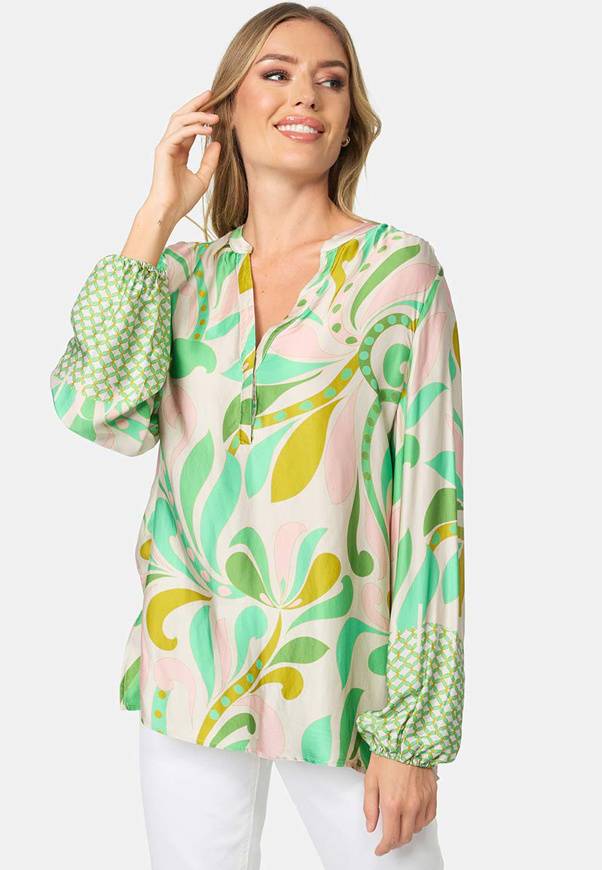 Please Jeans BLUSA CATNOIR IN ECOVEROSATIN - FIORI VERDI
