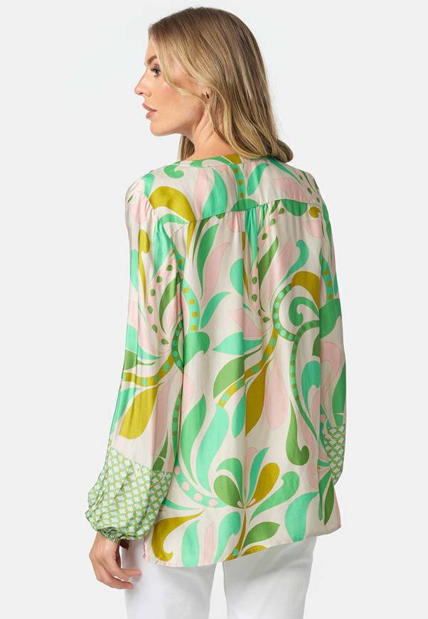 Please Jeans BLUSA CATNOIR IN ECOVEROSATIN - FIORI VERDI Outlet