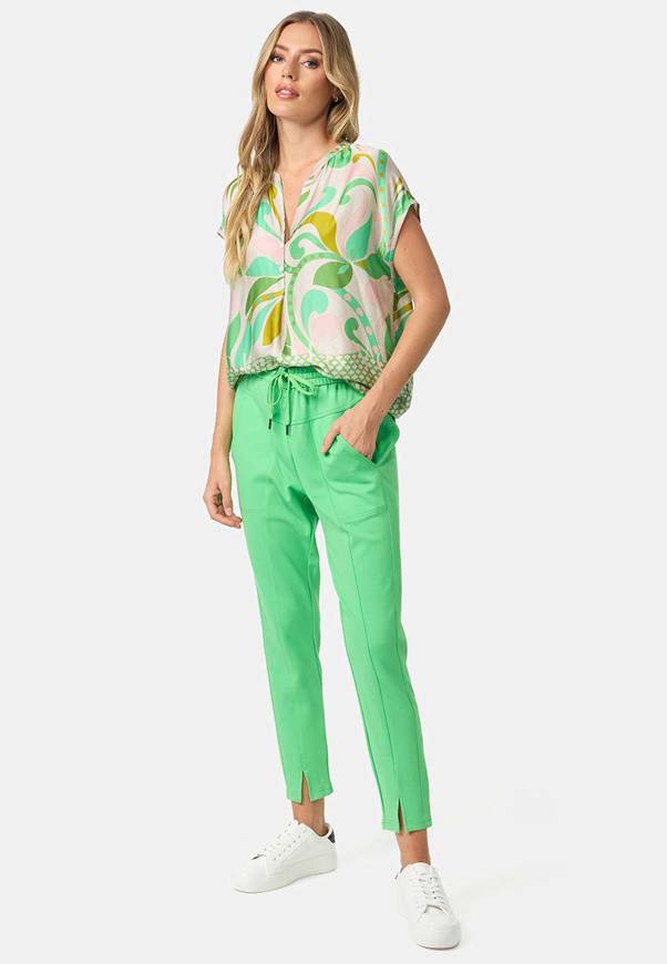 Please Jeans BLUSA CATNOIR A MANICHE CORTE IN ECOVEROSATIN - FIORI VERDI In Vendita