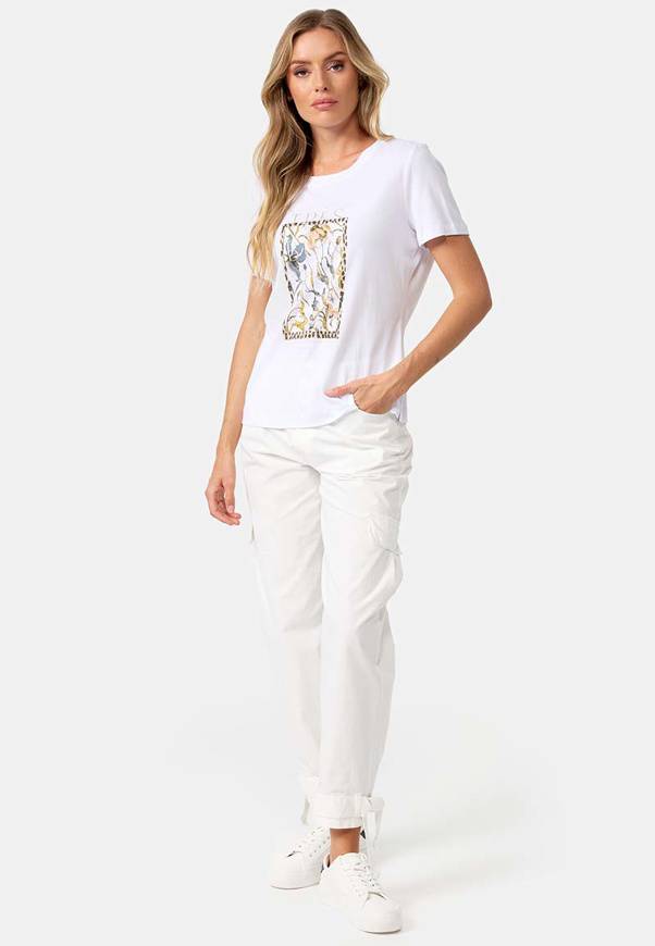 Please Jeans T-SHIRT CATNOIR IN MODAL CON STAMPA - FLOREALE TRES BIEN Saldi Di Fabbrica