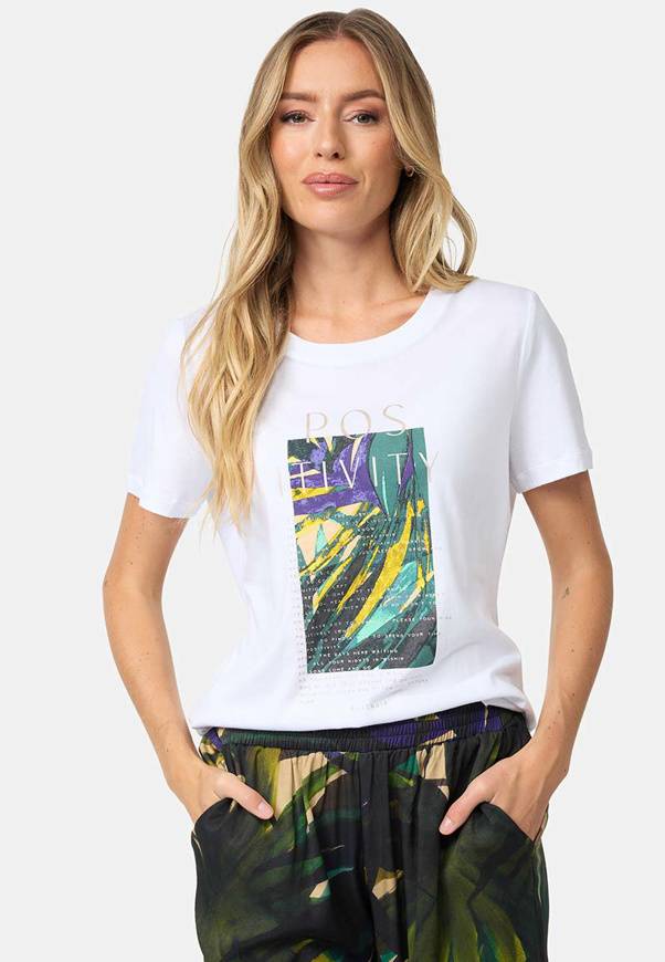 Please Jeans T-SHIRT CATNOIR IN MODAL CON STAMPA - POSIVITÀ TROPICALE