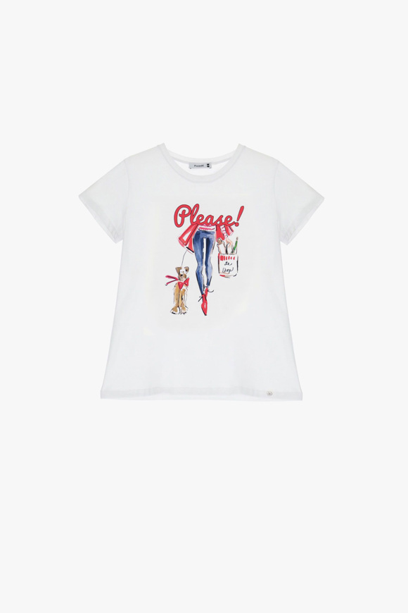 Please Jeans PLEASE T-SHIRT - T76 329 - WHITE Vendita