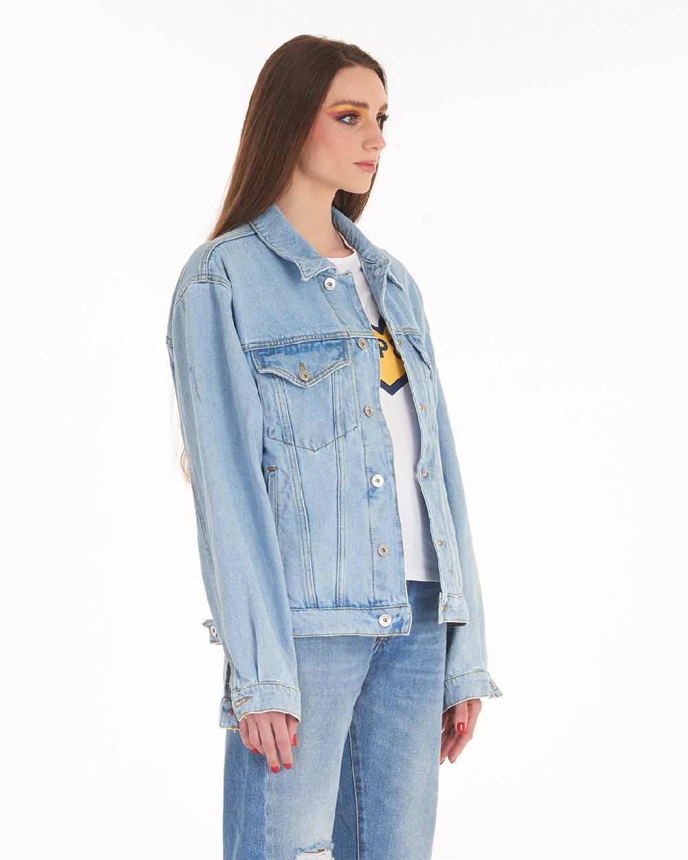 Pop84 Giubbino jeans over fit lavaggio chiaro Offerte