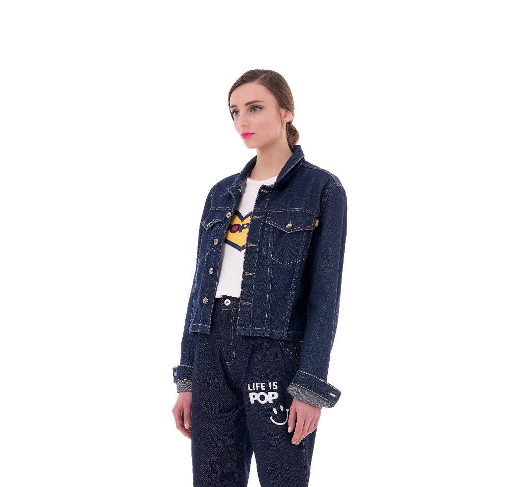 Pop84 Giubbino jeans frase POP84 Nuova