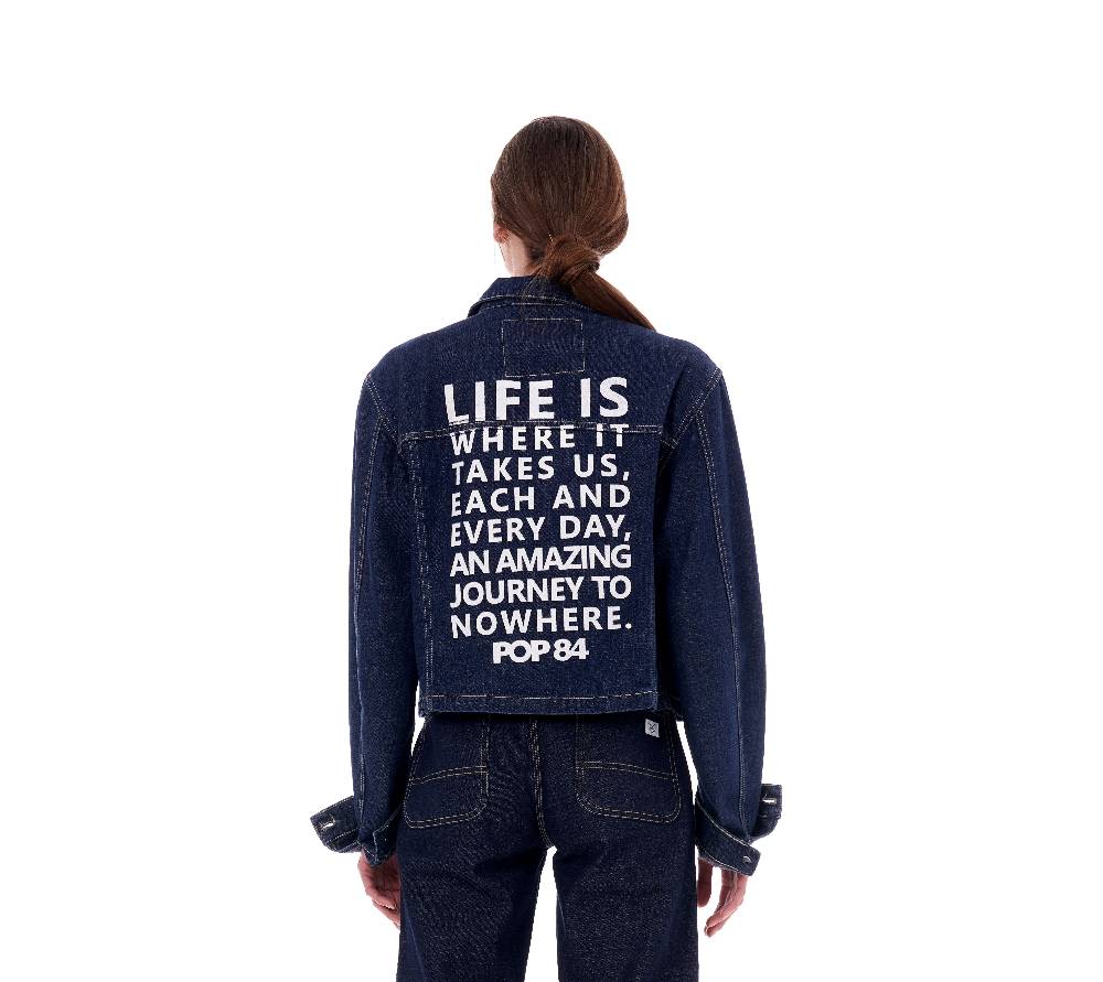 Pop84 Giubbino jeans frase POP84 Nuova