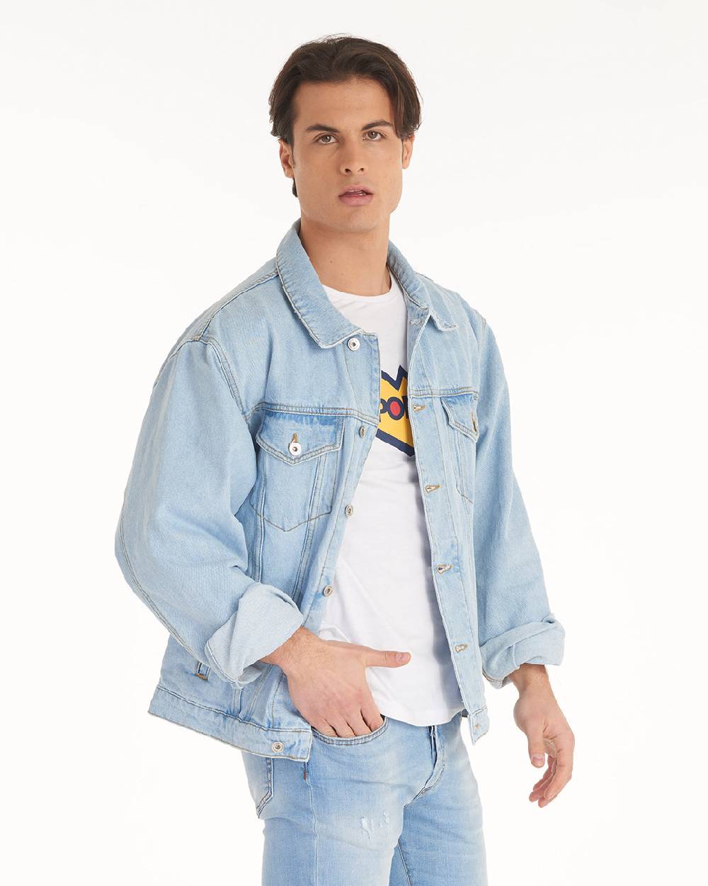 Pop84 Giubbino jeans over fit lavaggio chiaro Outlet