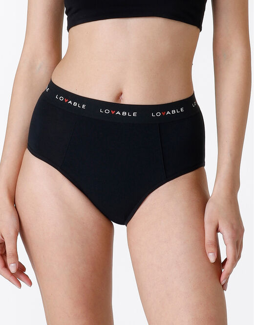 Lovable NUOVO Slip alto da ciclo lavabile in cotone biologico certificato, colore nero, per flusso abbondante Moda