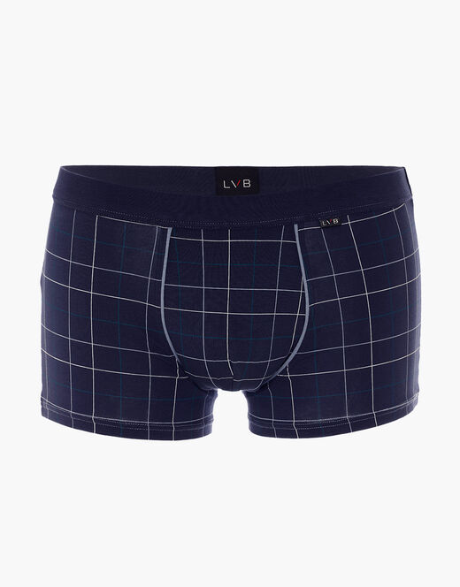 Lovable Boxer Casual Stretch Cotton in cotone elasticizzato, blu navy con stampa a quadri Sconto